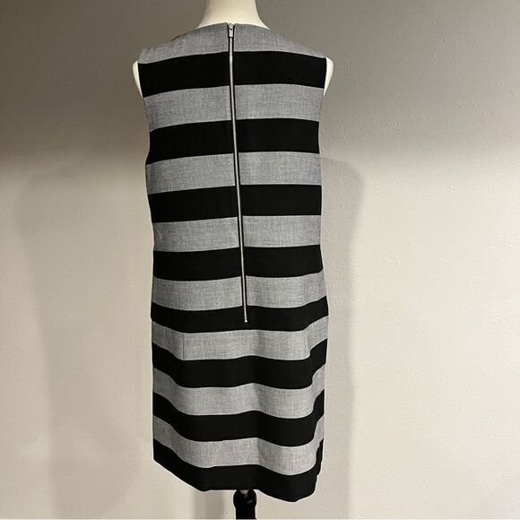 Banana Republic Black Gray Rugby Striped Asymmetric Shift Dress Size 12 - Picture 7 of 13